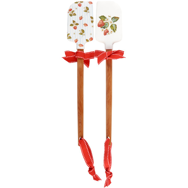 Double Sided Silicone Spatula - Wild Strawberries Design - 13 Inch - Wooden Handle from Primitives by Kathy