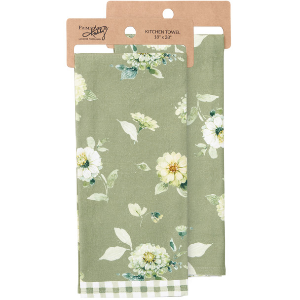 Cotton Kitchen Dish Towel - Floral Design On Green Palette 18x28 from Primitives by Kathy