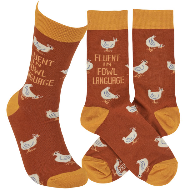Colorfully Printed Cotton Novelty Socks - Fluent In Fowl Language - Homestead Collection from Primitives by Kathy
