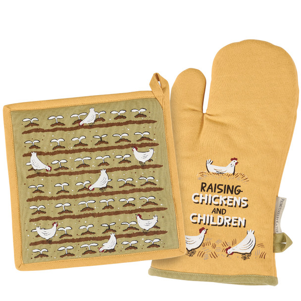 Oven Mitt & Potholder Kitchen Set - Raising Chickens & Children - Homestead Collection from Primitives by Kathy