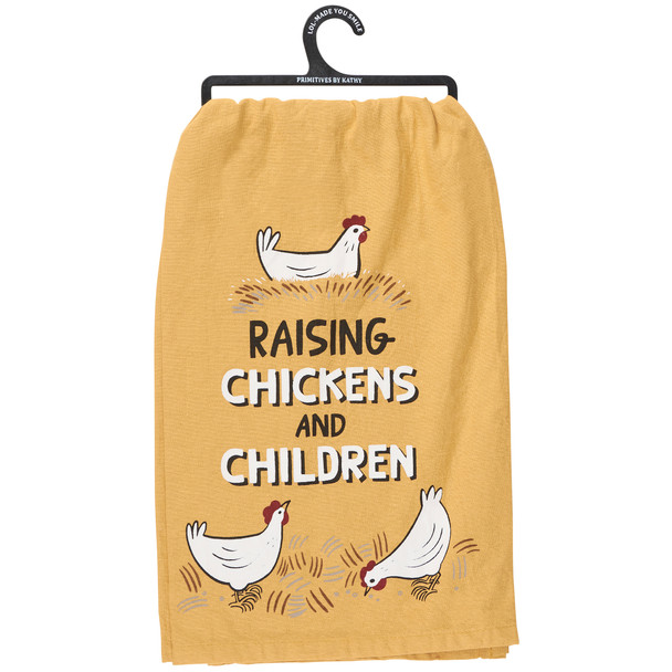 Cotton Kitchen Dish Towel - Raising Chickens & Children 28x28 - Homestead Collection from Primitives by Kathy