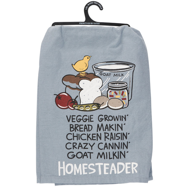 Cotton Kitchen Dish Towel - Veggie Growin - Bread Makin - Chicken Raisin - 28x28 from Primitives by Kathy