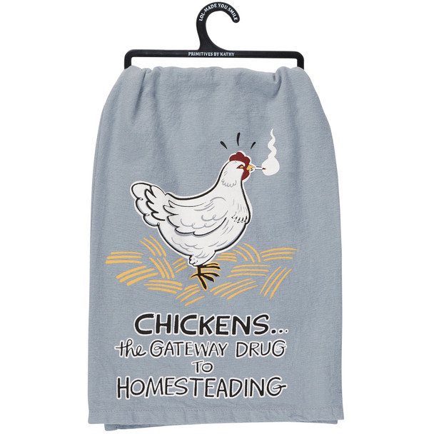 Blue Cotton Kitchen Dish Towel - Chickens - The Gateway To Homesteading 28x28 from Primitives by Kathy