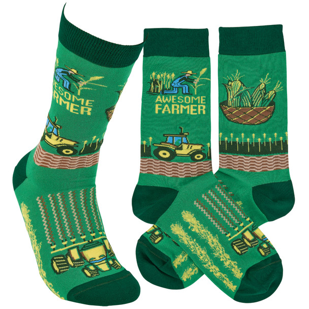 Colorfully Printed Cotton Novelty Socks - Awesome Farmer from Primitives by Kathy