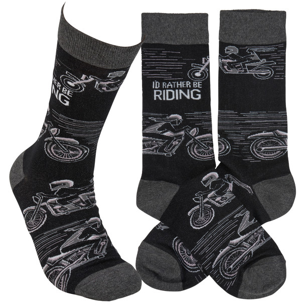 Motorcycle Rider Colorfully Printed Cotton Novelty Socks - I's Rather Be Riding Socks Primitives by Kathy