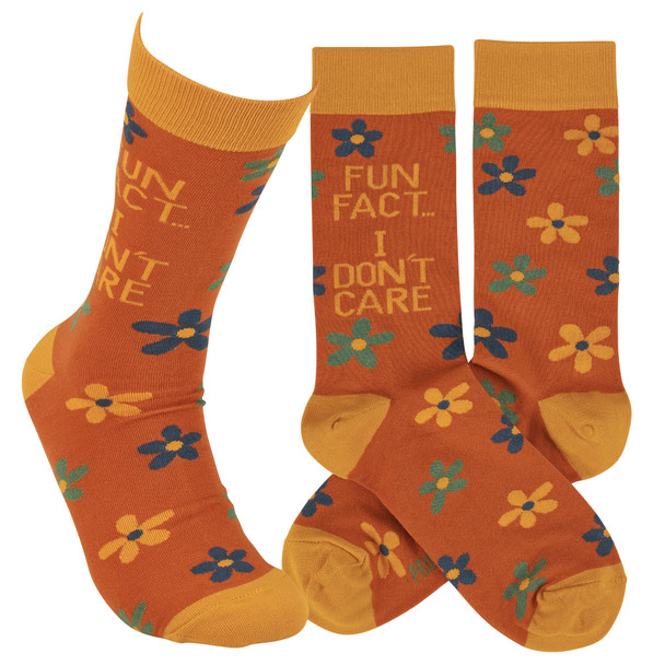 Colorfully Printed Cotton Novelty Socks - Fun Fact I Don't Care from Primitives by Kathy