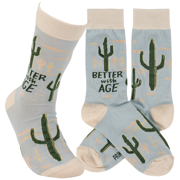 Colorfully Printed Cotton Novelty Socks - Better With Age - Cactus Print Design from Primitives by Kathy