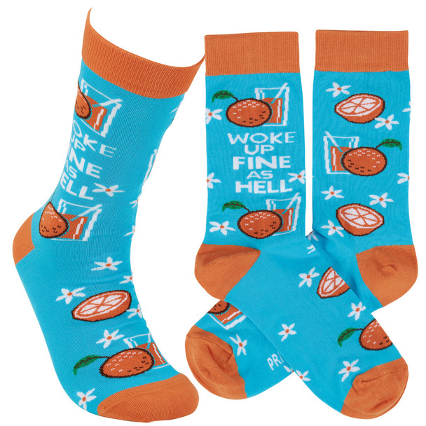 Colorfully Printed Cotton Novelty Socks - Woke Up Fine As Hell from Primitives by Kathy