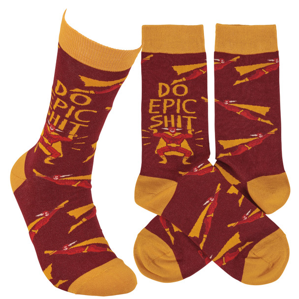 Colorfully Printed Cotton Novelty Socks - Do Epic Shit - Superhero Print Design from Primitives by Kathy