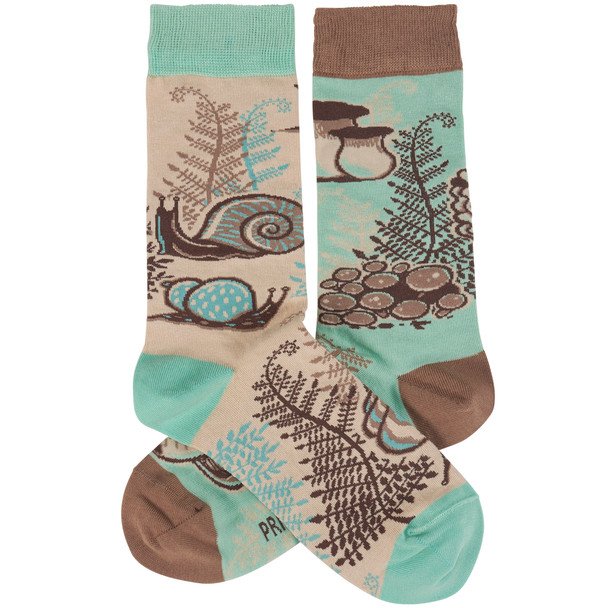 Colorfully Printed Cotton Novelty Socks - Snails & Mushrooms from Primitives by Kathy