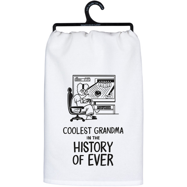 Cotton Kitchen Dish Towel - Coolest Grandma In The History Of Ever 28x28 from Primitives by Kathy