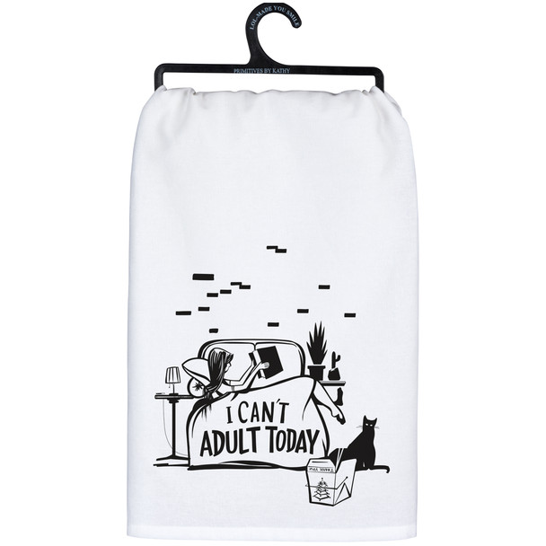 Cotton Kitchen Dish Towel - I Can't Adult Today 28x28 from Primitives by Kathy