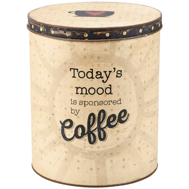 Double Sided Galvanized Metal Coffee Canister - Today's Mood - Rustic Design 8 In Diameter x 9.25 In from Primitives by Kathy