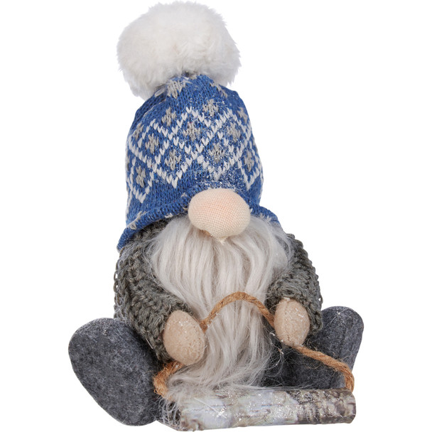 Fabric & Felt Sitting Gnome On Sled Figurine - 8 Inch from Primitives by Kathy