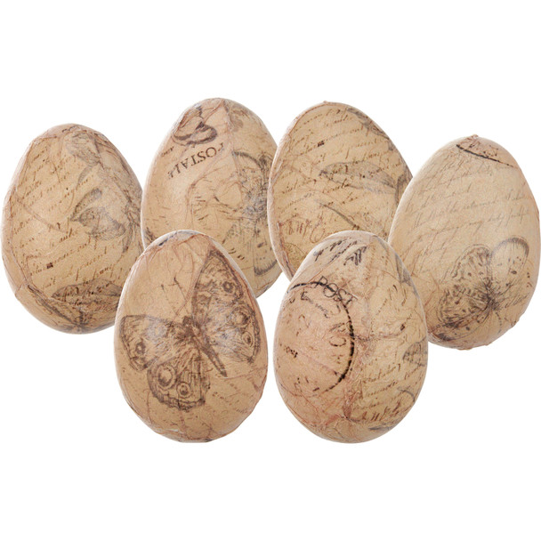 Set of 6 Decorative Vintage Themed Wooden Egg Figurines - Easter & Spring Collection from Primitives by Kathy