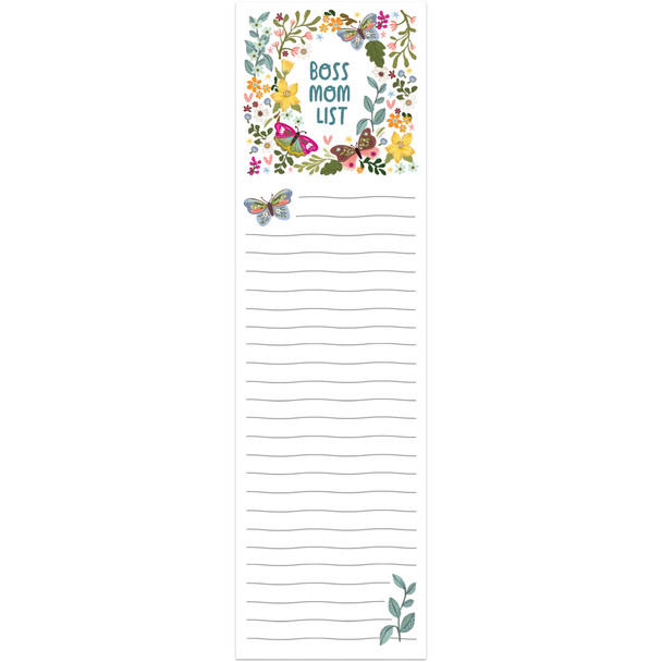 Magnetic Paper List Notepad - Boss Mom List (60 Pages) - Floral Butterfly Design from Primitives by Kathy