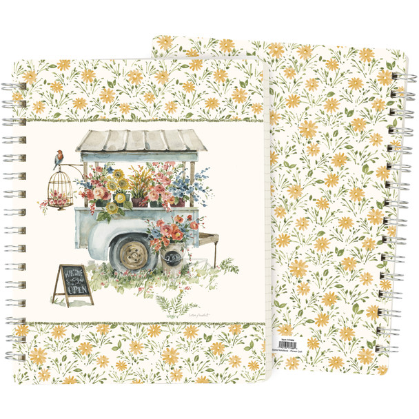 Double Sided Spiral Notebook - Colorful Watercolor Design Spring Flower Cart (120 Lined Pages) from Primitives by Kathy