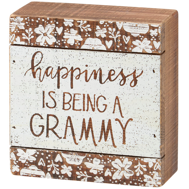 Decorative Wooden Slat Box Sign - Happiness Is Being A Grammy 5.5 Inch - Debossed Floral Design from Primitives by Kathy