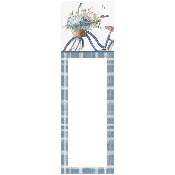 Magnetic Paper List Notepad - Blue Floral Basket Bouquet On Vintage Bicycle (60 Pages) from Primitives by Kathy