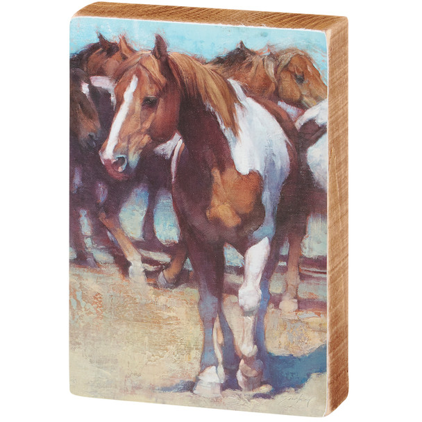 Decorative Wooden Block Sign Decor Painted Horses 4x6 - Western Collection from Primitives by Kathy