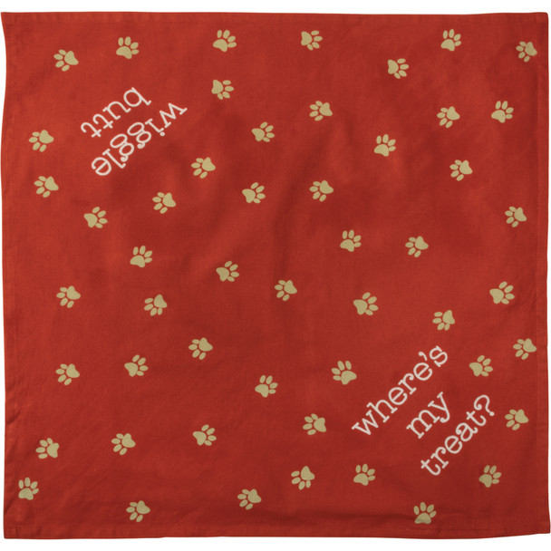 Large Red Pawprint Design Dog Pet Bandana (Wiggle Butt & Where's My Treat) 21x21 from Primitives by Kathy
