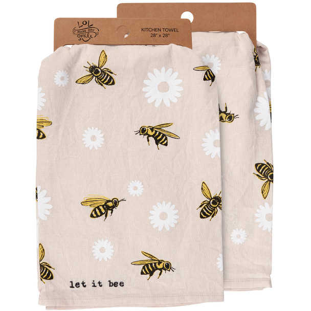 Cotton Linen Kitchen Dish Towel - Let It Bee - Bumblebees & Flowers 28x28 - Homestead Collection from Primitives by Kathy