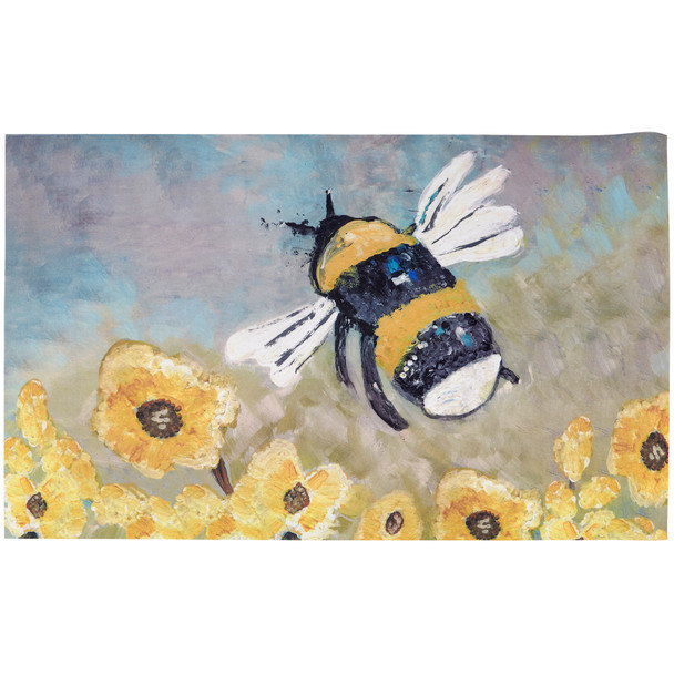 Decorative Entryway Door Mat Rug - Bumblebee & Flowers 34x20 from Primitives by Kathy