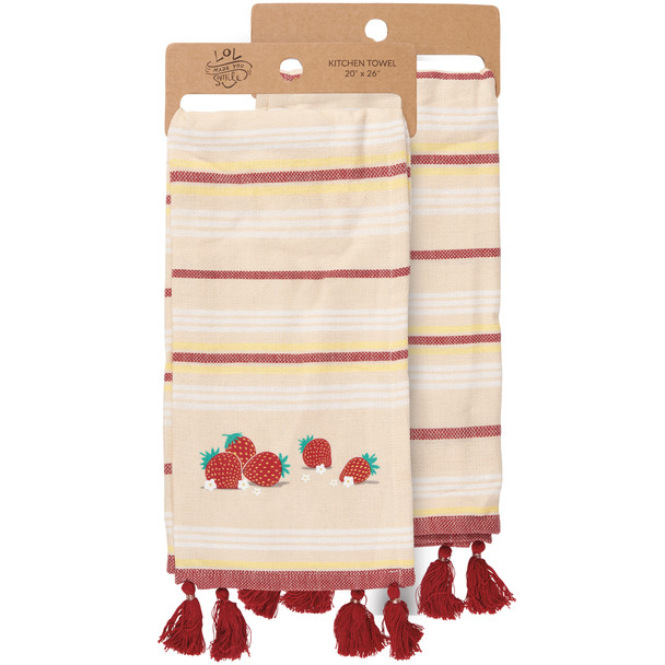 Cotton Linen Kitchen Towel - Strawberries - Striped Design 20x26 - Homestead Collection from Primitives by Kathy