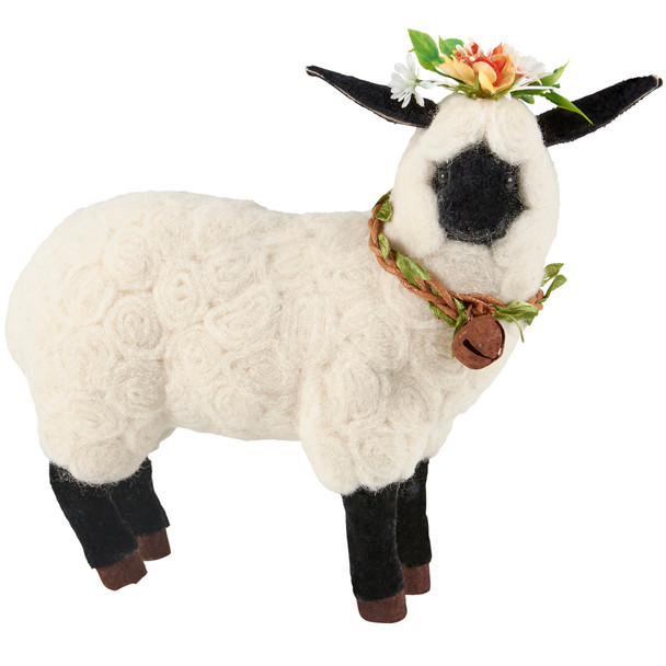 Sheep Wearing Spring Flowers & Wreath With Bell Figurine 9 Inch from Primitives by Kathy
