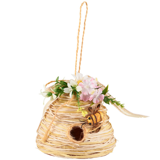 Decorative Bee Skep With Spring Flower Accents Hanging Ornament - 4.75 Inch from Primitives by Kathy