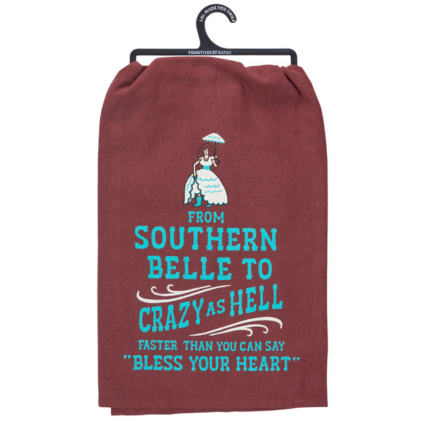 Cotton Kitchen Dish Towel - Southern Belle Bless Your Heart 28x28 - Western Collection from Primitives by Kathy