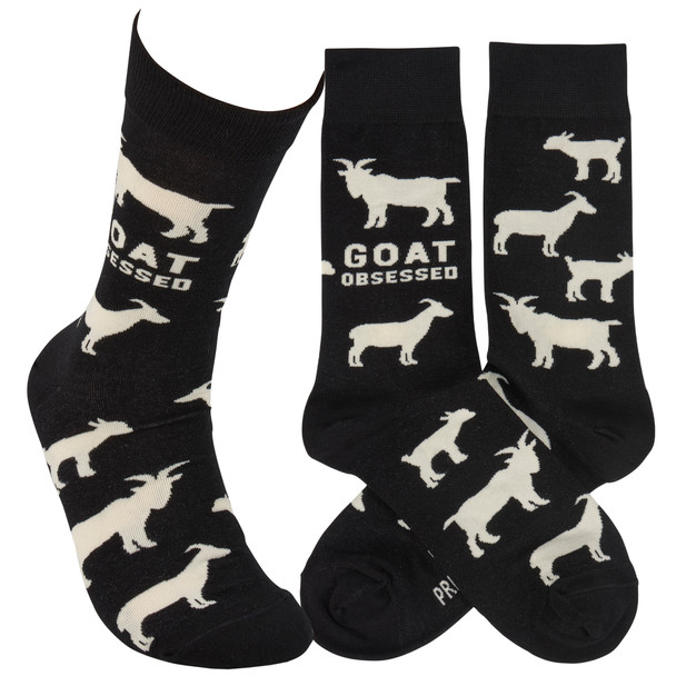 Black & White Cotton Novelty Socks - Goat Obsessed - Farmhouse Collection from Primitives by Kathy
