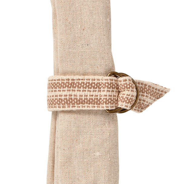 Adjustable Cotton Napkin Ring - Tan Stripe With Brass Hardware - 7x1 Farmhouse Collection from Primitives by Kathy