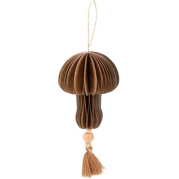 Brown Paper Beaded Honeycomb Mushroom Hanging Ornament 4.75 Inch from Primitives by Kathy