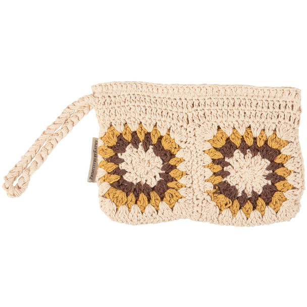 Cotton Zipper Pouch Wristlet Handbag - Crochet Sunflower Design 9x6 from Primitives by Kathy