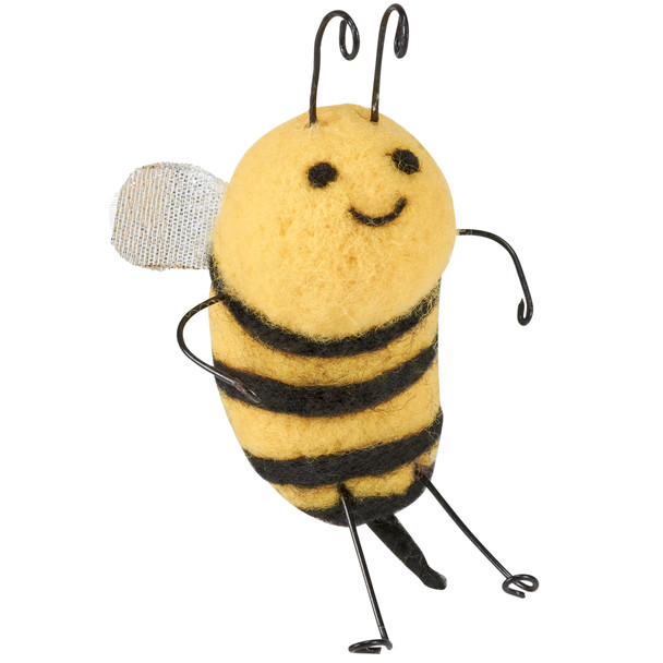 Felt Smiling Yellow & Black Bumblebee Figurine - 4.75 Inch from Primitives by Kathy