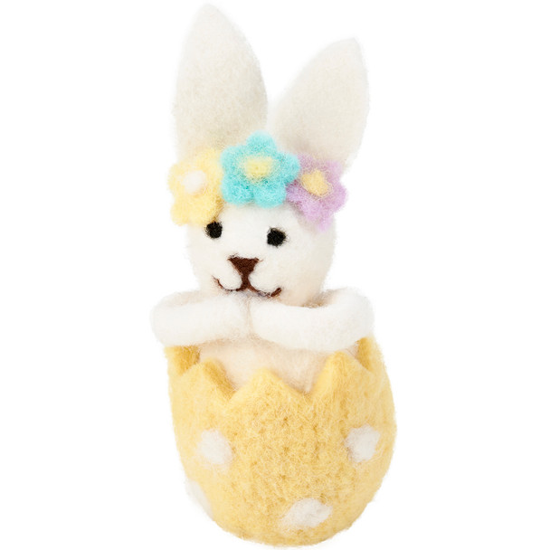 Felt Happy Bunny Rabbit In Spring Colored Eggshell Figurine - 4.25 Inch from Primitives by Kathy