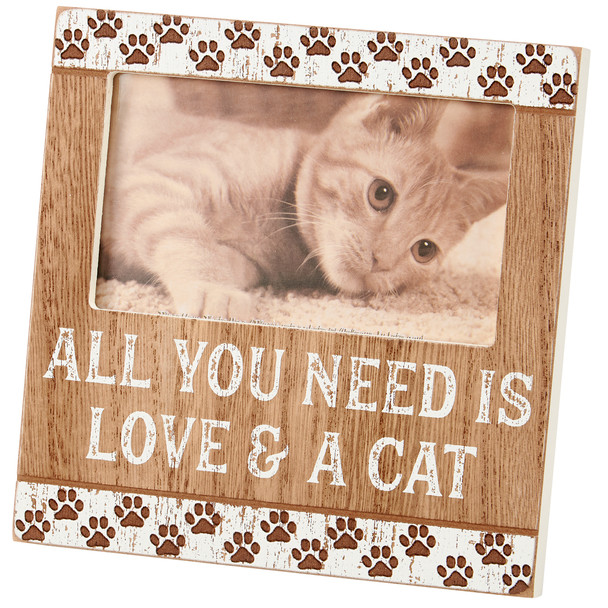 Decorative Wooden Photo Picture Frame - All You Need Is Love And A Cat (Holds 5x3 Photo) from Primitives by Kathy