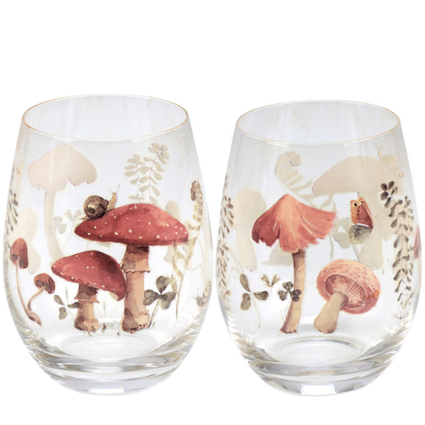 Stemless Wine Glass - Wrap Around Mushroom Study Design 15 Oz from Primitives by Kathy