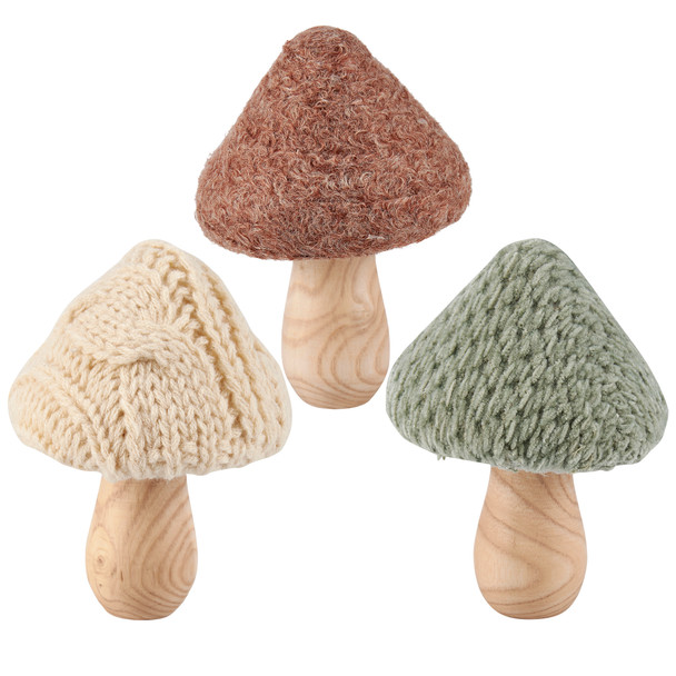 Set of 3 Decorative Knitted Mushrooms Figurines 5.5 Inch from Primitives by Kathy