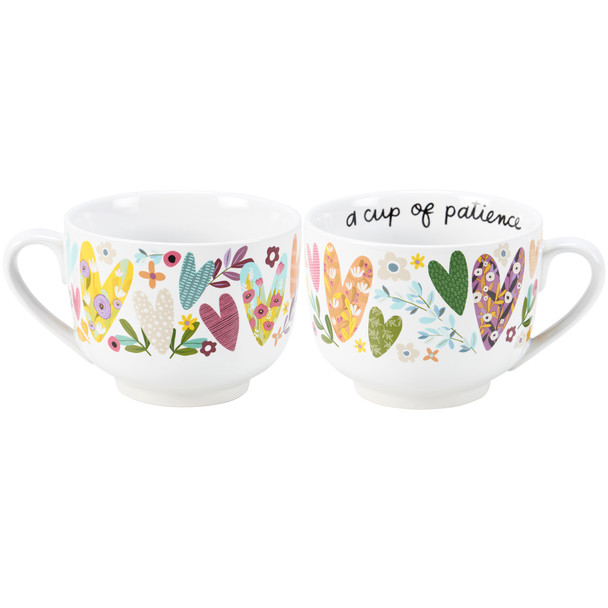 Stoneware Coffee Mug - A Cup Of Patience 20 Oz - Colorful Wrap Around Heart Design from Primitives by Kathy