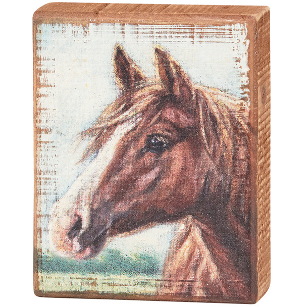 Decorative Wooden Block Sign Decor - Farmhouse Horse In Field 4x5 from Primitives by Kathy