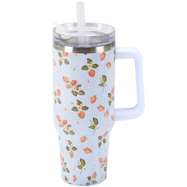 Stainless Steel Travel Mug Thermos - Strawberry Print Design 40 Oz from Primitives by Kathy