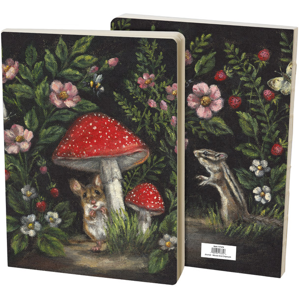 Double Sided Journal Notebook - Spring Mouse Mushrooms & Flowers - 160 Line Pages from Primitives by Kathy