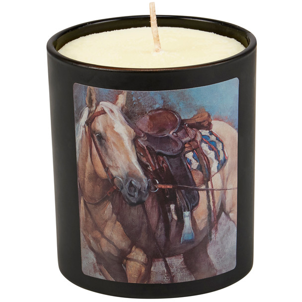 Double Sided Jar Candle - Palomino Horse & Saddle - Sandalwood Scent 8 Oz from Primitives by Kathy