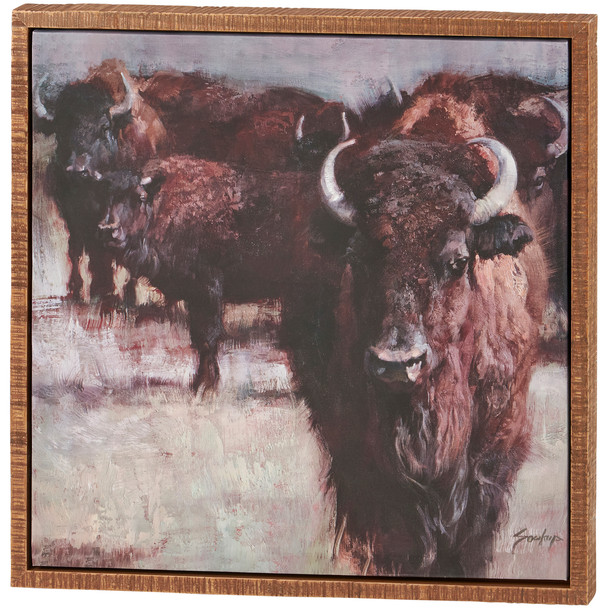 Decorative Framed Canvas Wall Art Decor - Buffalo Herd In Desert - 16x16 - Western Collection from Primitives by Kathy