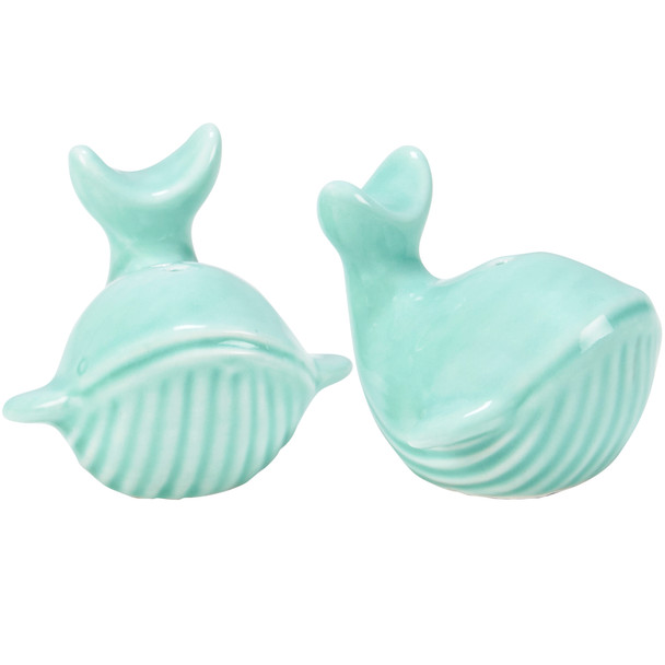 Sea Green Salt & Pepper Shaker Set - Whales - Ceramic - Beach Collection from Primitives by Kathy