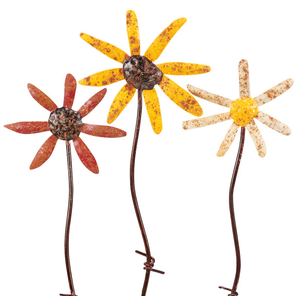 Set of 6 Decorative Rustic Metal Garden Picks - Daisy Flowers - 16 Inch Tall from Primitives by Kathy