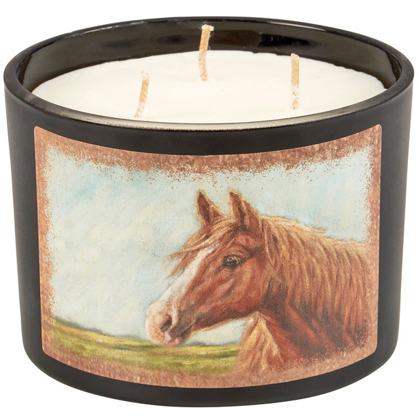 Horse Lover 3 Wick Jar Candle - Brown Horse In Field - Cedar Scent - 14 Oz - Western Collection from Primitives by Kathy