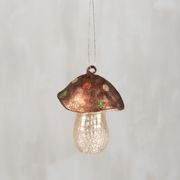 Decorative Hanging Glass Brown Toadstool Mushroom Ornament 3.5 Inch from Primitives by Kathy